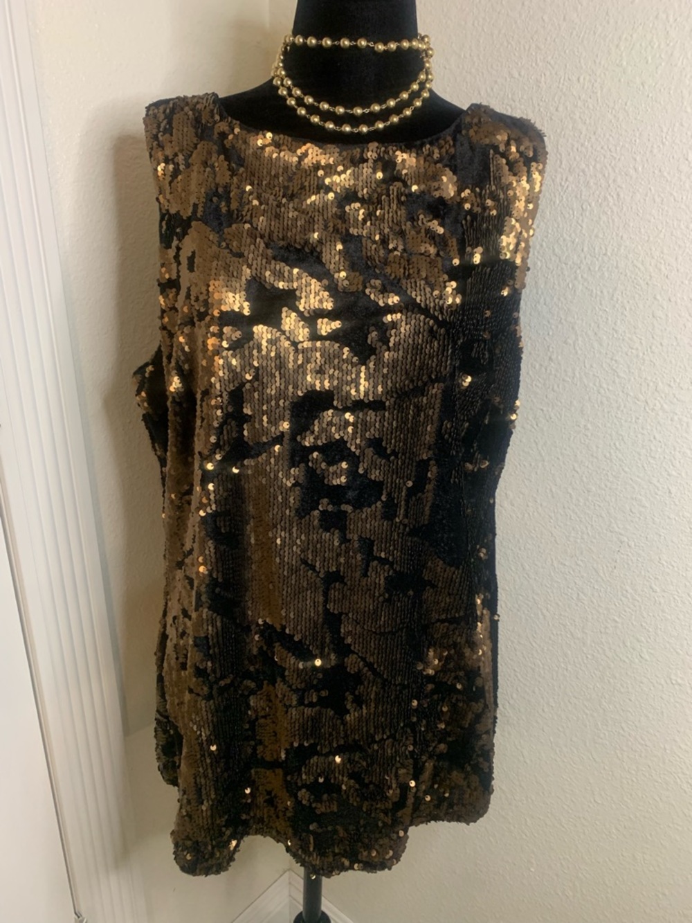 INC International Concepts Gold and Black Sequin Tank Top